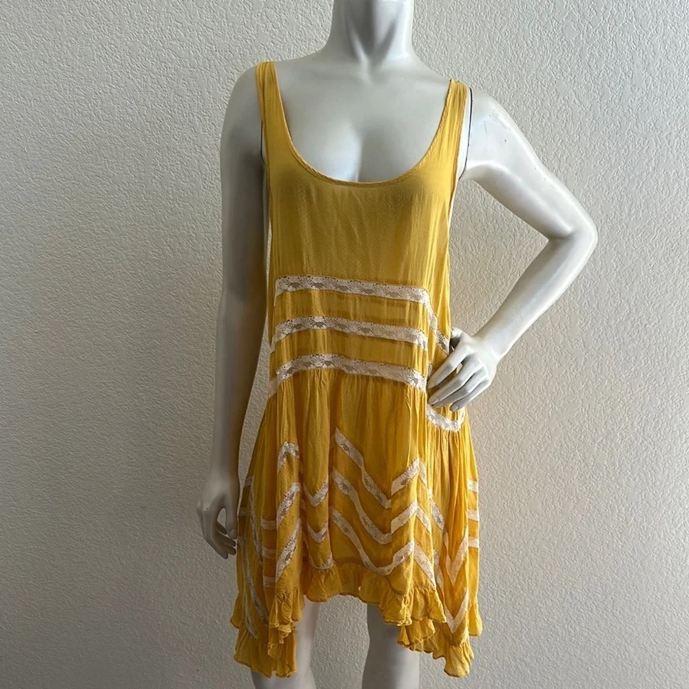 Free People Intimately Yellow Voile and Lace Trapeze Slip